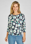 Rabe Round Neck Floral Print Top, Navy