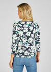 Rabe Round Neck Floral Print Top, Navy