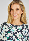 Rabe Round Neck Floral Print Top, Navy
