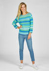Rabe Round Neck Stripe Knit Sweater, Green