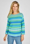 Rabe Round Neck Stripe Knit Sweater, Green