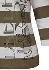 Rabe Round Neck Striped Rib Sweatshirt, Khaki & White