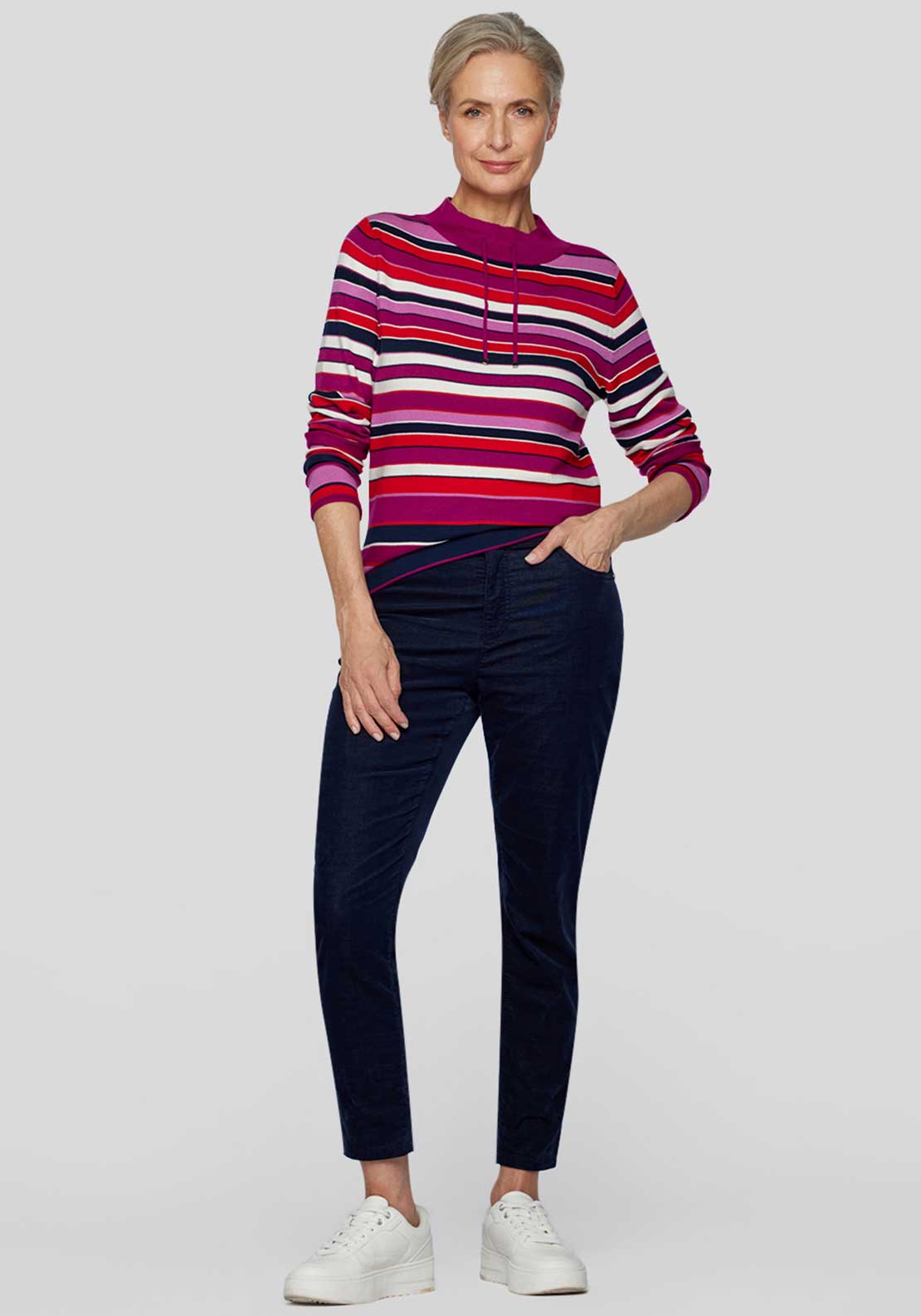 Rabe Striped High Neck Sweater, Purple Multi