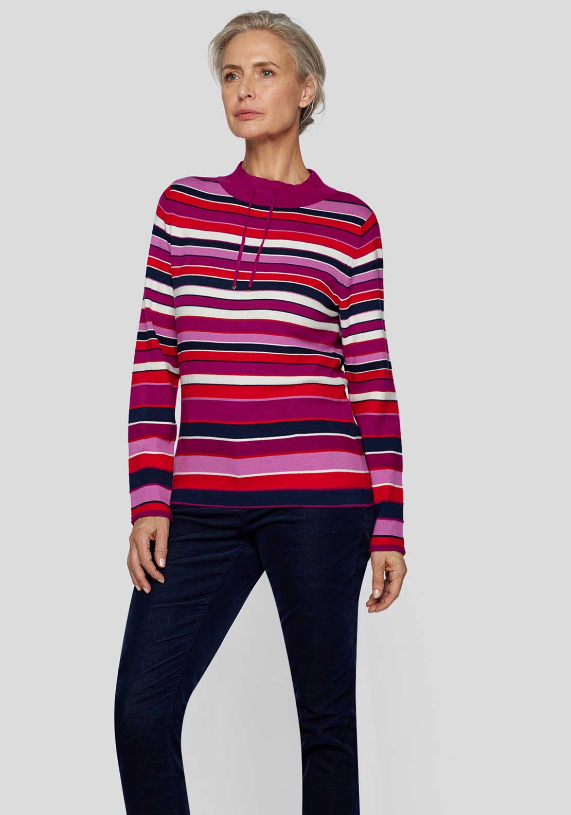 Rabe Striped High Neck Sweater, Purple Multi