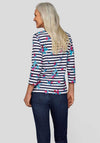 Rabe Striped Floral Cropped Sleeve Top, Navy
