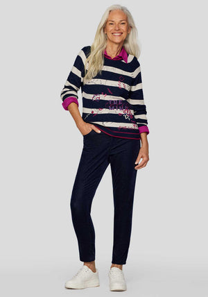 Rabe Embroidered Striped Jumper, Navy Multi