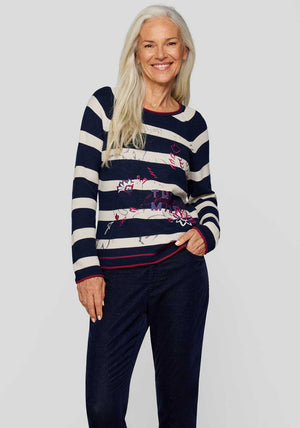 Rabe Embroidered Striped Jumper, Navy Multi