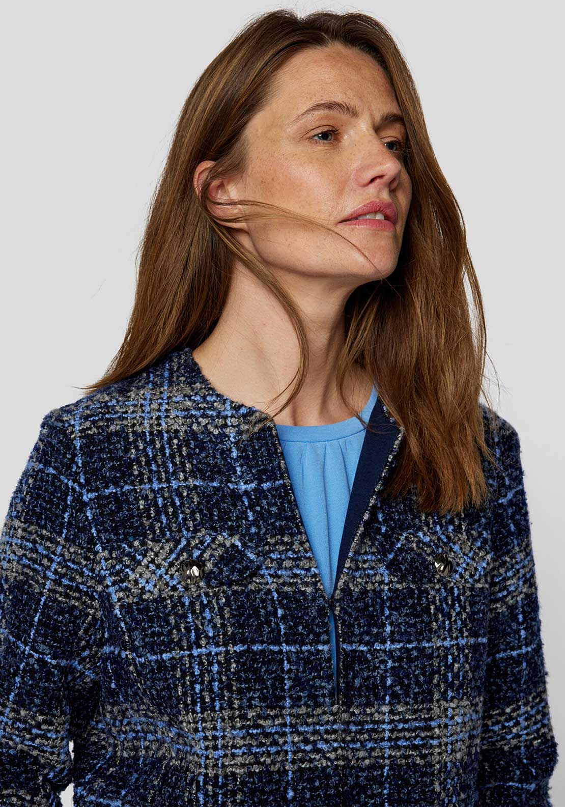 Rabe Check Knit Jacket, Blue