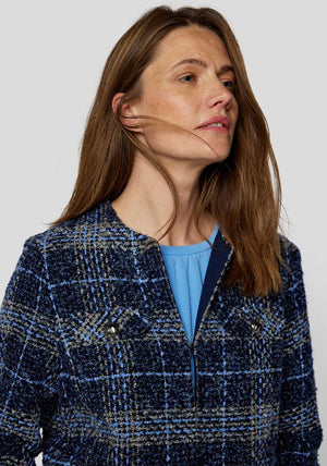 Rabe Check Knit Jacket, Blue