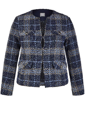 Rabe Check Knit Jacket, Blue