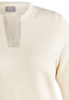 Rabe Rhinestone Trim Cropped Sleeve Top, Cream