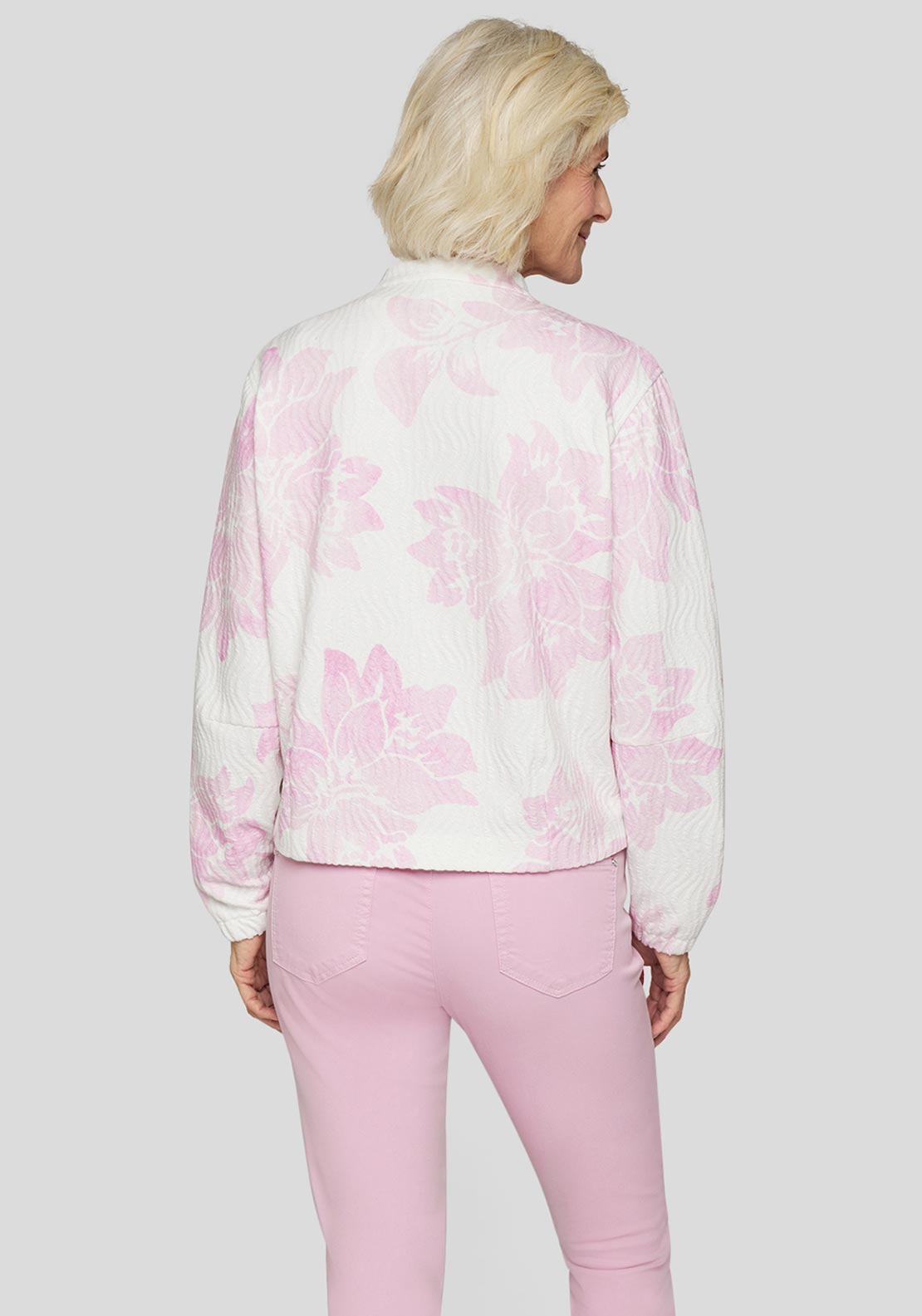 Rabe Floral Print Zipped Jacket, Pink and White