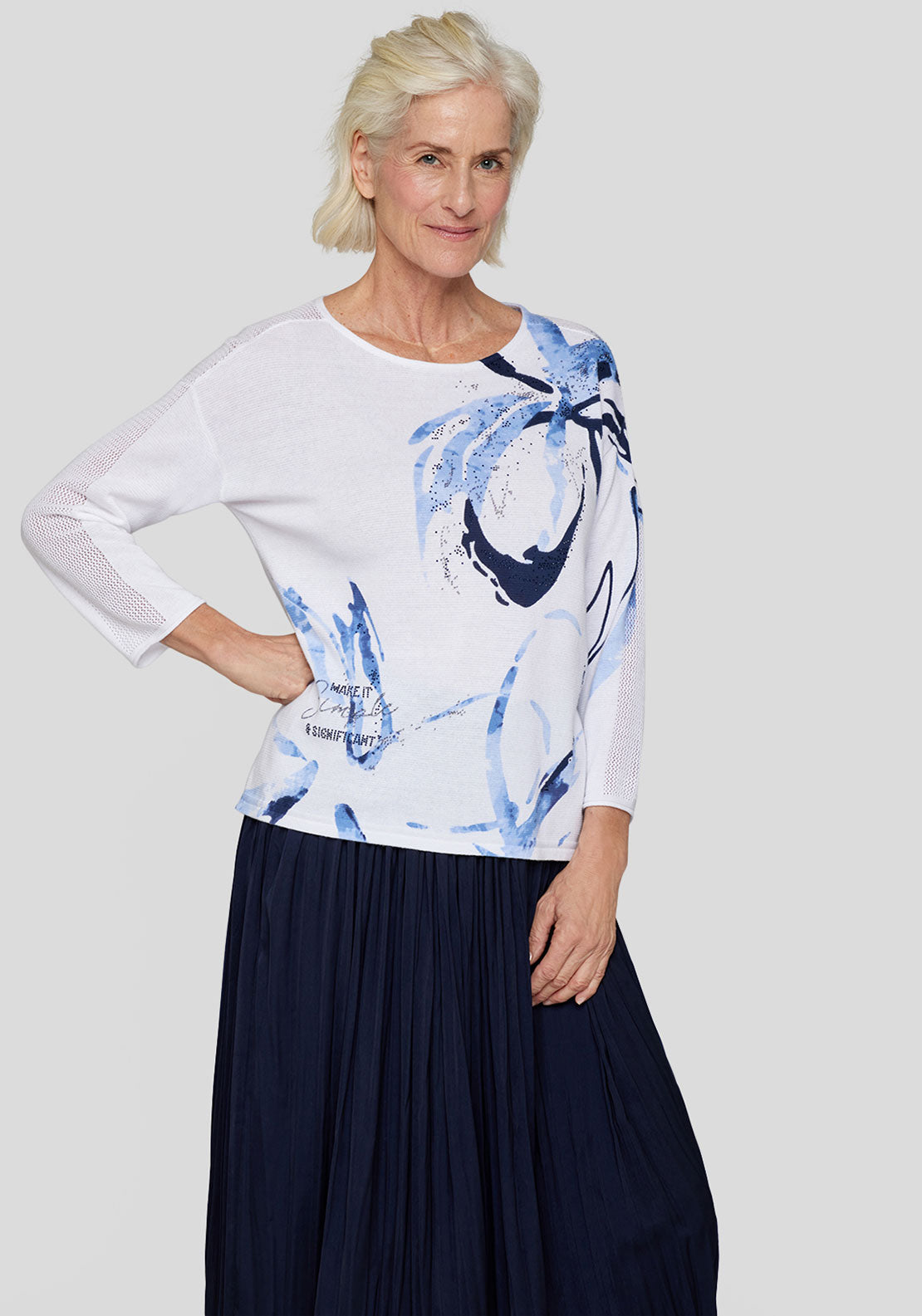 Rabe Floral Short Sleeve Sweater, White