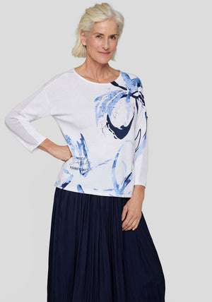 Rabe Floral Short Sleeve Sweater, White