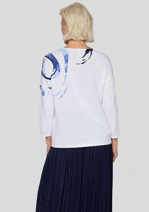 Rabe Floral Short Sleeve Sweater, White