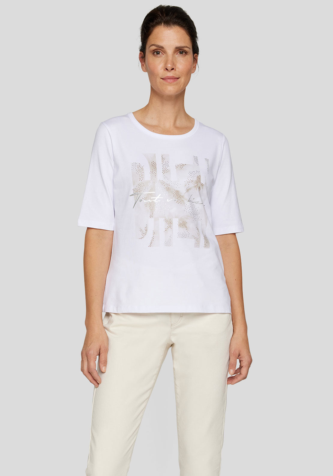 Rabe Embellished Front Graphic T Shirt, White