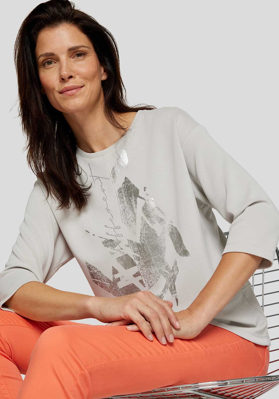 Rabe Embellished Metallic Detail Top, Grey