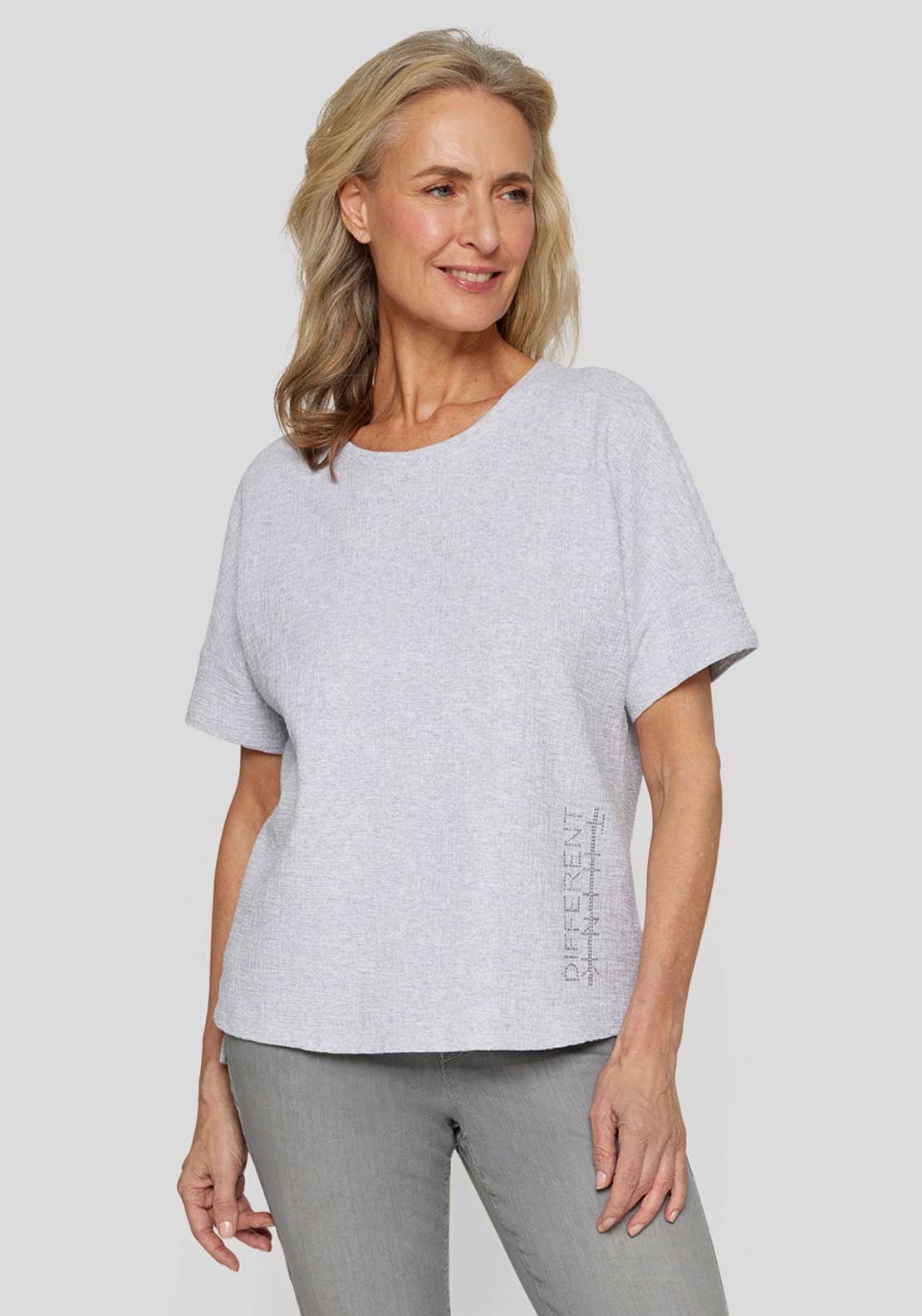 Rabe Embellished Textured T Shirt, Light Grey