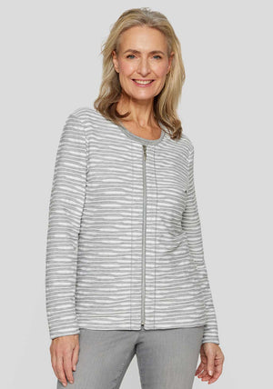 Rabe Textured Striped Jacket and T Shirt Twinset, Grey and White