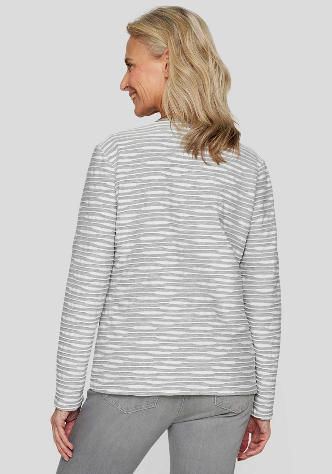 Rabe Textured Striped Jacket and T Shirt Twinset, Grey and White
