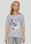 Rabe Embellished Striped Top, Grey and White