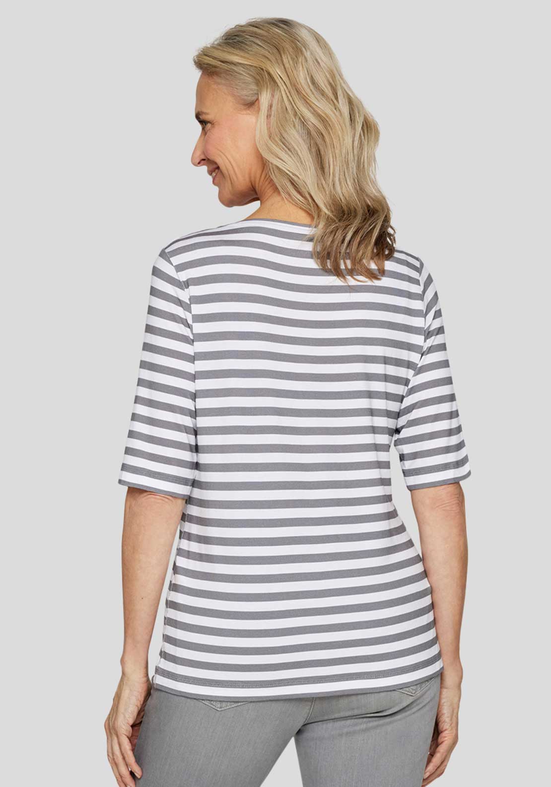 Rabe Embellished Striped Top, Grey and White