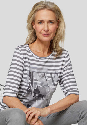 Rabe Embellished Striped Top, Grey and White