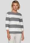 Rabe Embellished Striped Print Top, Grey and White
