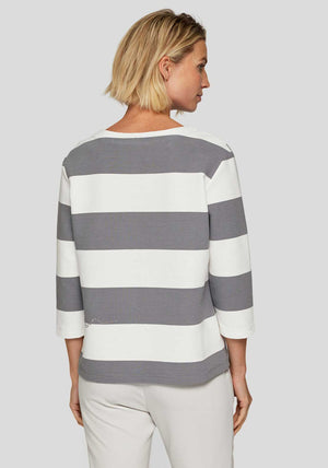 Rabe Embellished Striped Print Top, Grey and White
