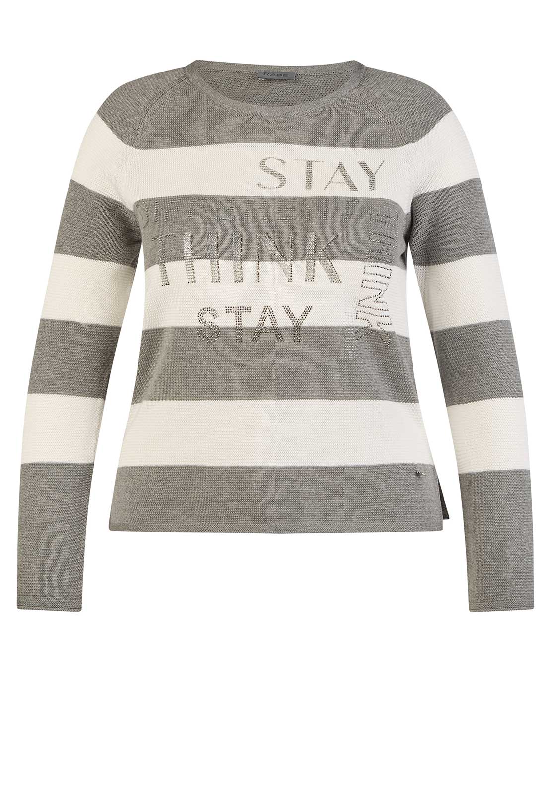 Rabe Striped Embellished Knit Jumper, Grey and White