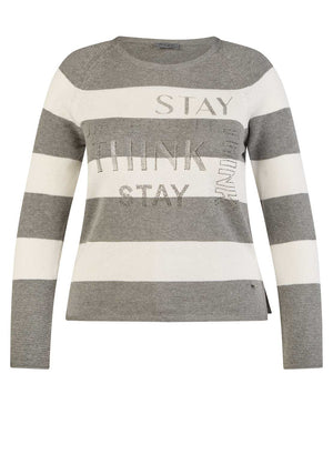 Rabe Striped Embellished Knit Jumper, Grey and White