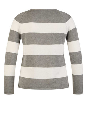 Rabe Striped Embellished Knit Jumper, Grey and White