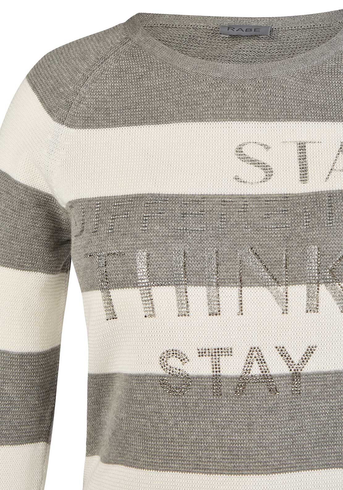 Rabe Striped Embellished Knit Jumper, Grey and White