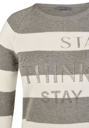 Rabe Striped Embellished Knit Jumper, Grey and White