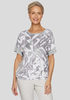 Rabe Botanical Print Metallic T Shirt, Grey and White