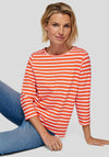Rabe Striped Round Neck Top, Orange and White