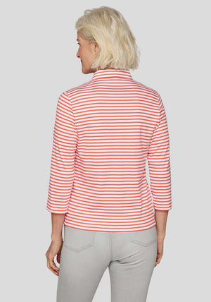 Rabe Zip Neck Striped Top, Orange and White
