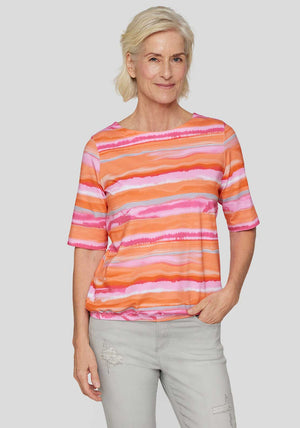 Rabe Blurred Stripe Short Sleeve Top, Orange Multi