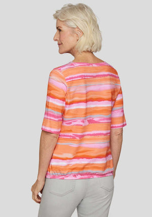 Rabe Blurred Stripe Short Sleeve Top, Orange Multi