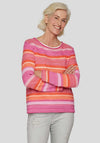 Rabe Striped Crochet Knit Jumper, Pink Multi