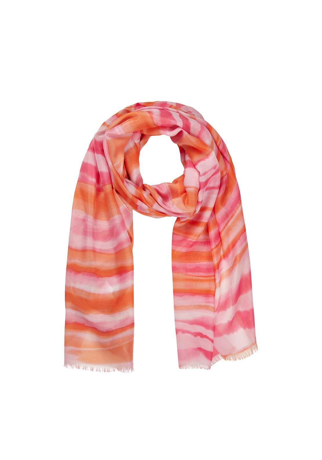 Rabe Blurred Stripe Print Scarf, Orange and Pink