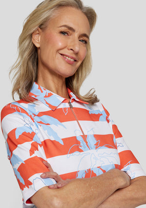 Rabe Striped Palm Tree Polo T Shirt, Orange
