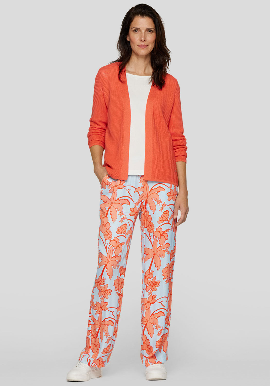 Rabe Open Front Waffle Cardigan, Orange