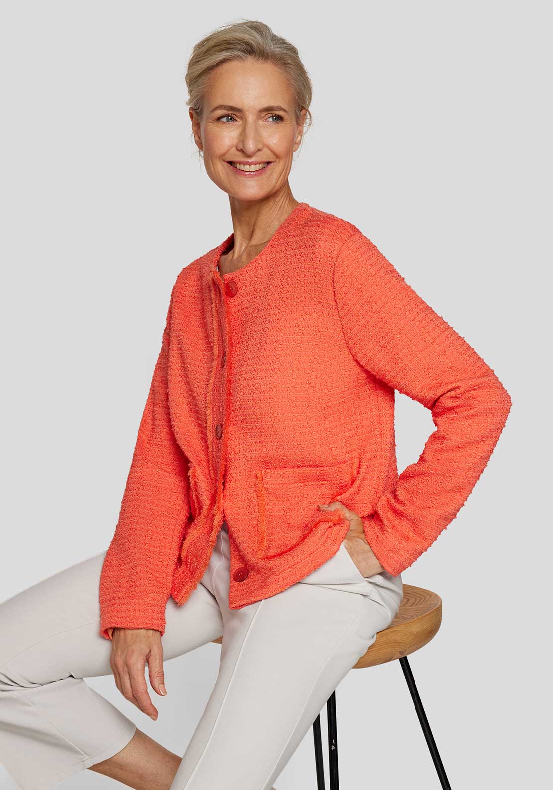 Rabe Boucle Buttoned Jacket, Orange