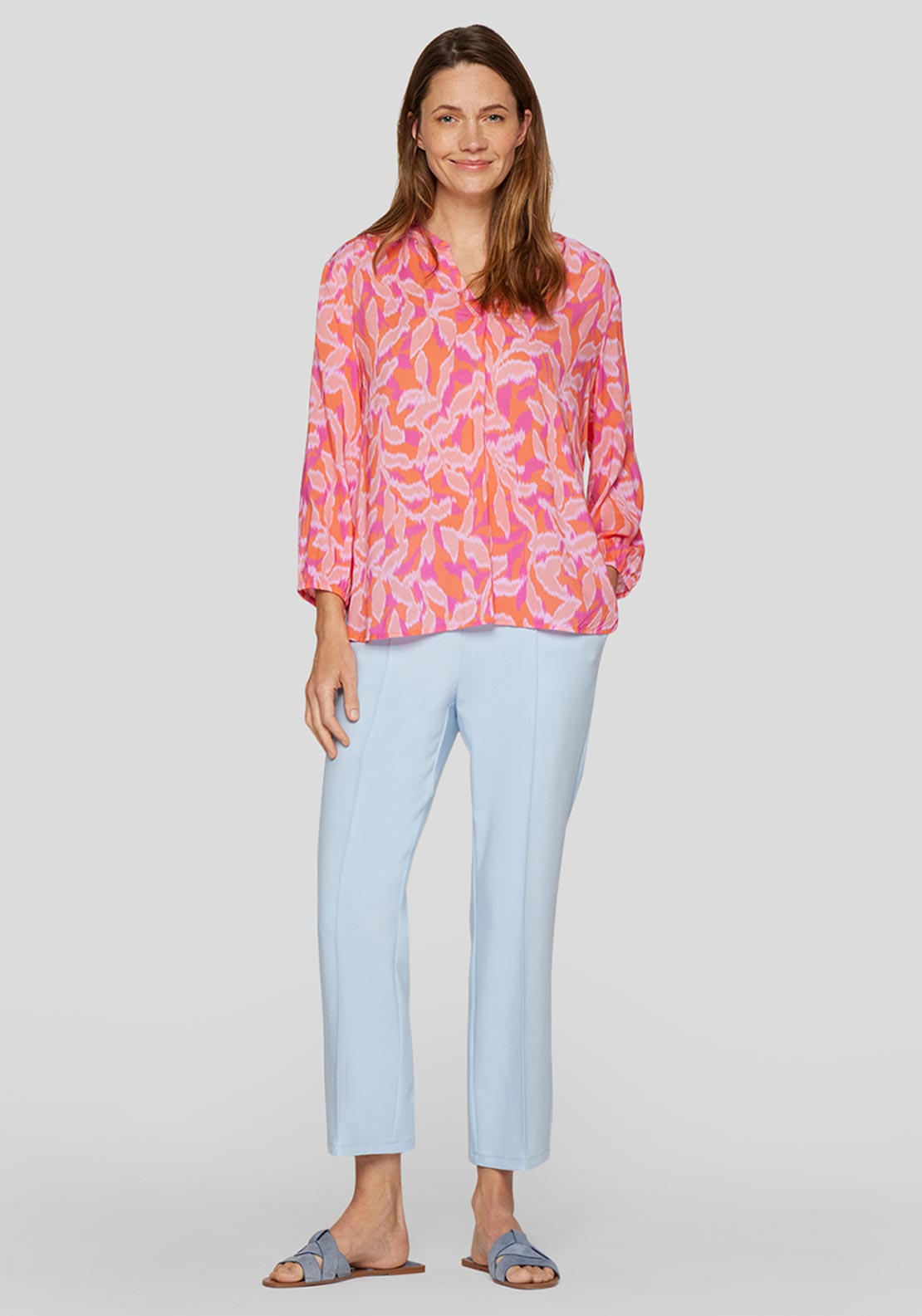 Rabe Botanical Print Blouse, Orange and Pink