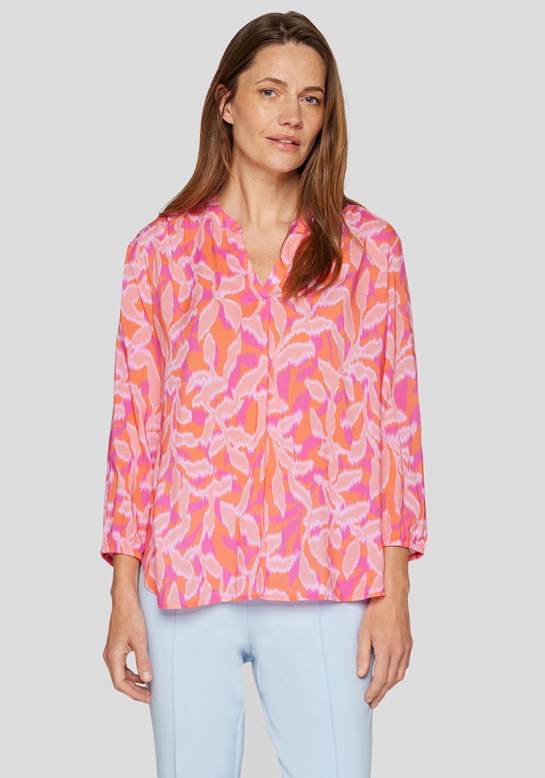 Rabe Botanical Print Blouse, Orange and Pink