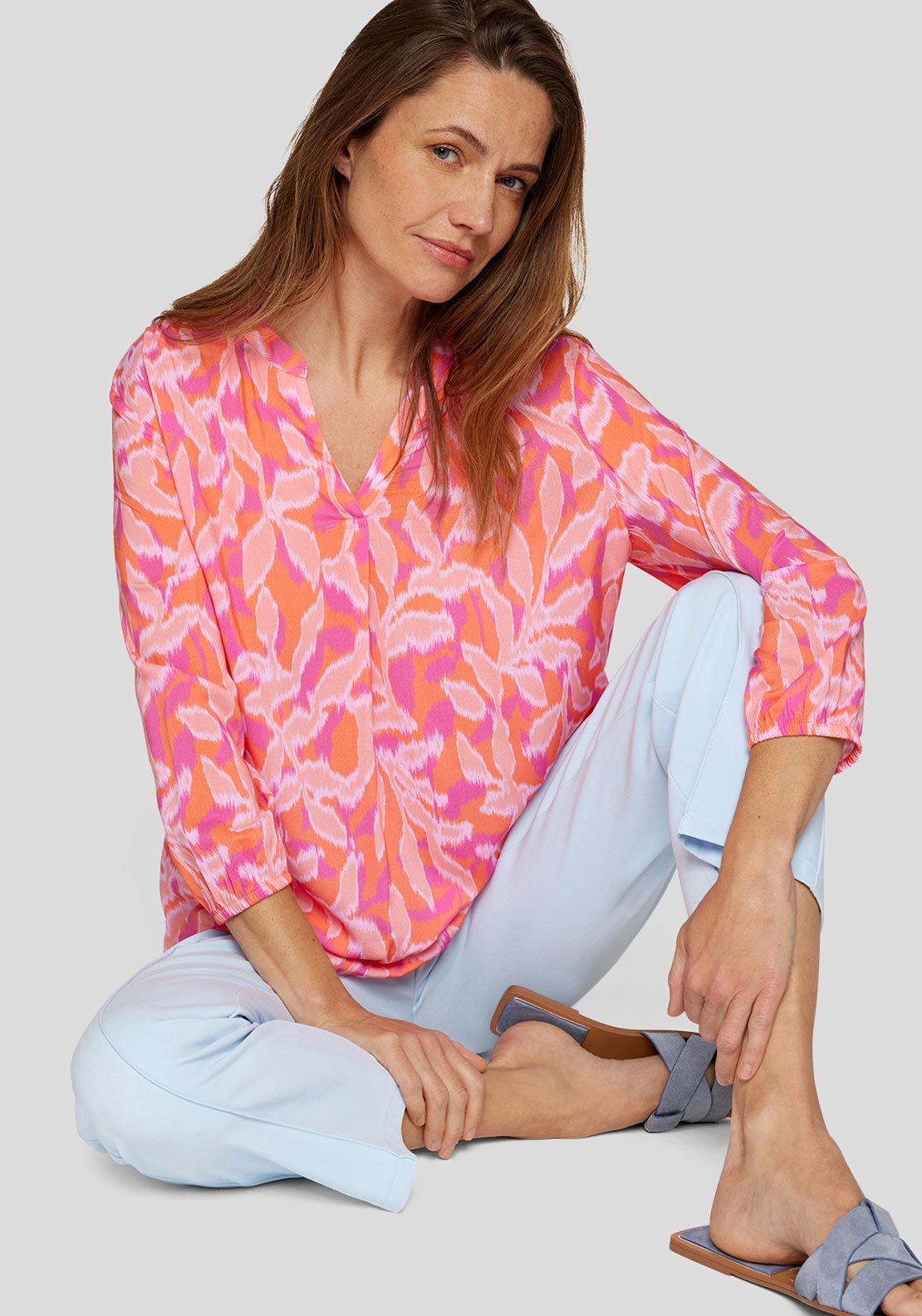 Rabe Botanical Print Blouse, Orange and Pink