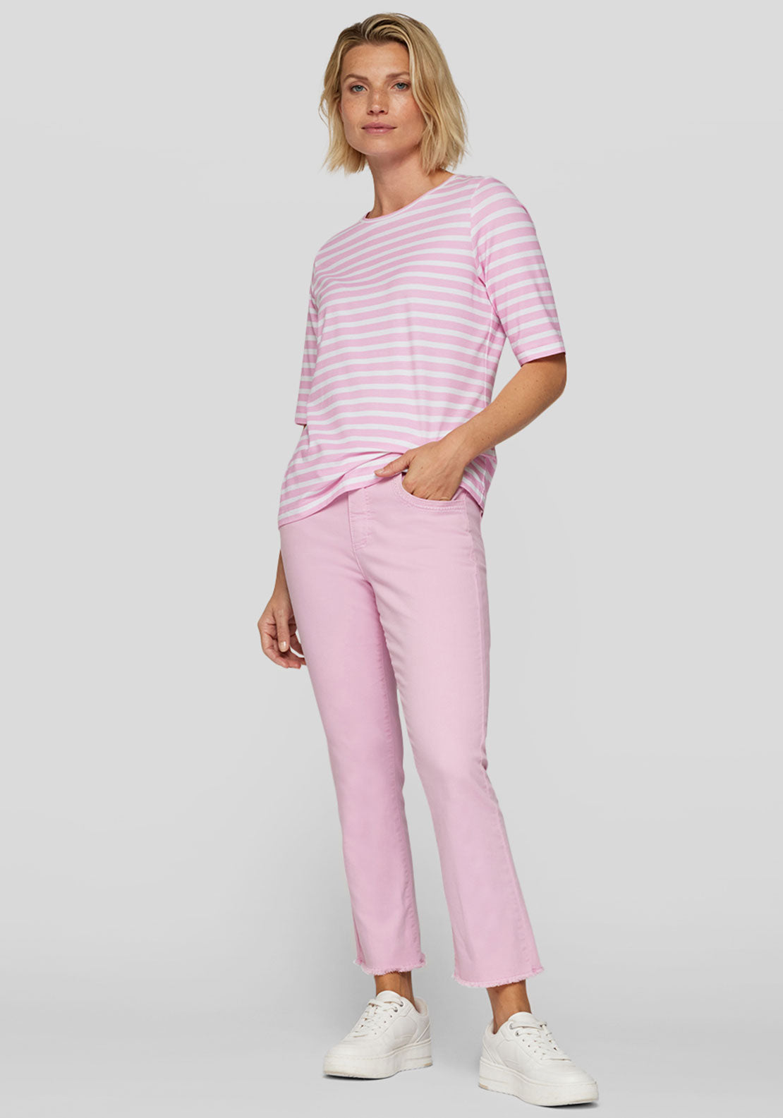 Rabe Striped Cropped Sleeve Top, Pink
