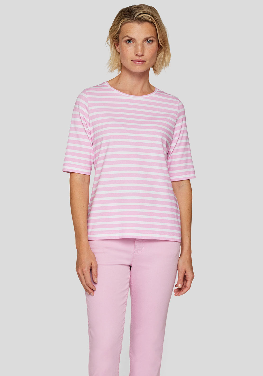 Rabe Striped Cropped Sleeve Top, Pink