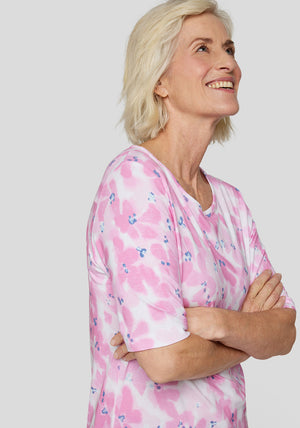 Rabe Blurred Floral Cropped Sleeve Top, Pink